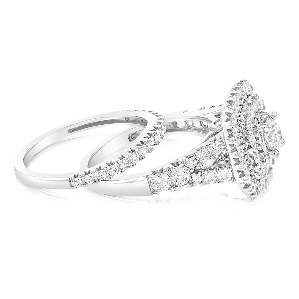 1.90 Carat Diamond Cushion Shape Bridal Set in 10ct White Gold