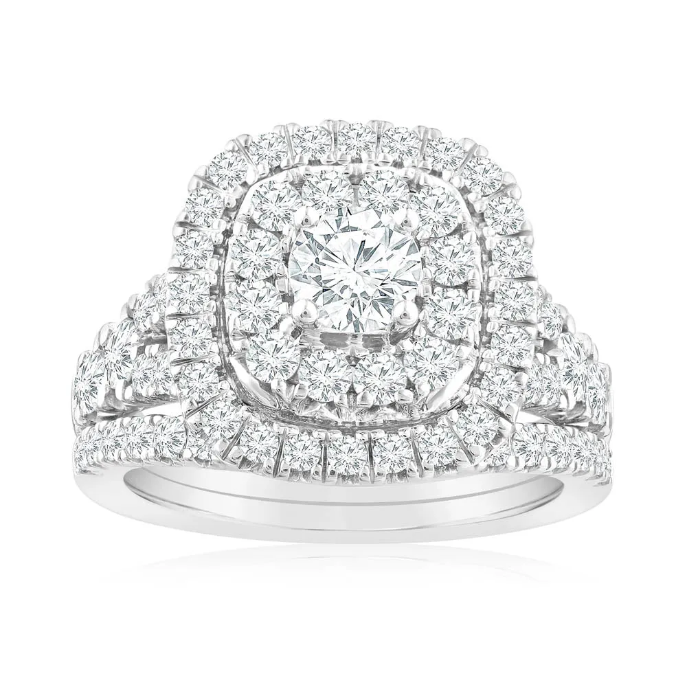 1.90 Carat Diamond Cushion Shape Bridal Set in 10ct White Gold