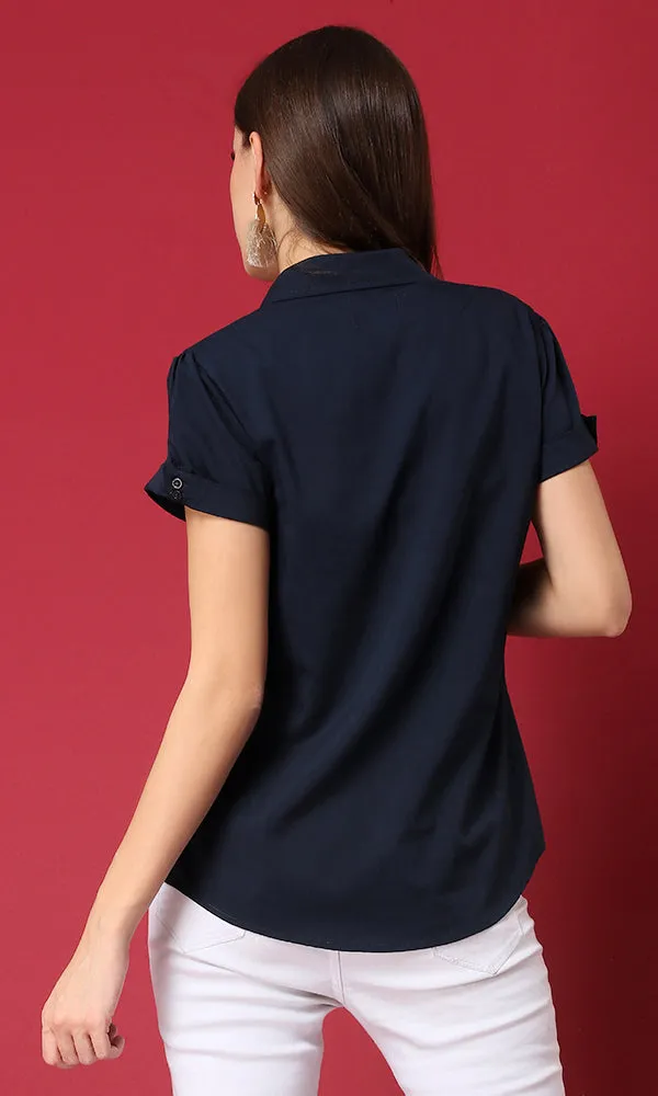 27140 Solid Short Navy Blue Basic Shirt