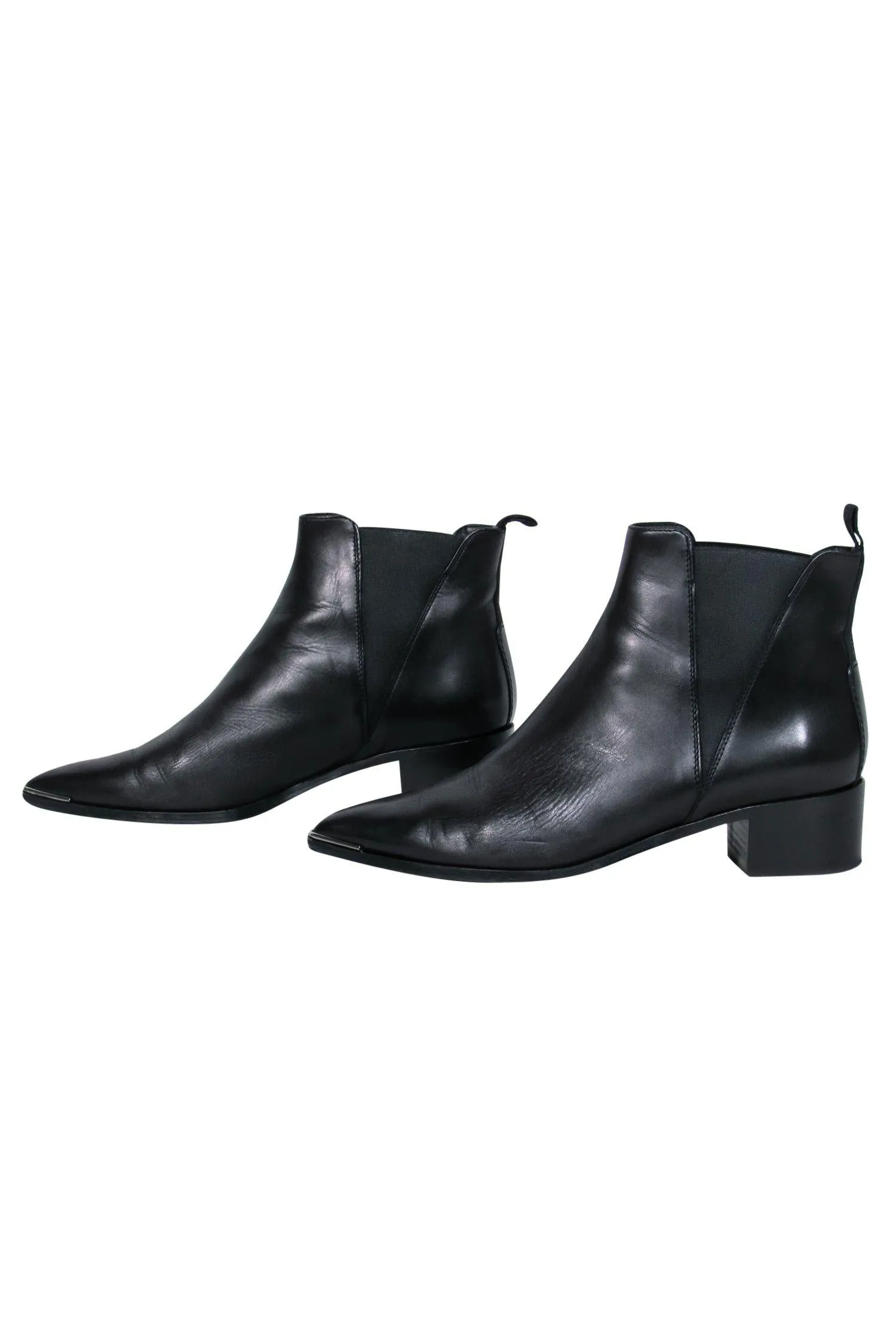 Acne Studios - Black Leather Block Heel Pointed Toe "Jensen" Ankle Booties Sz 9