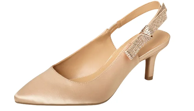 Aerosoles Women's Main Frame Pump Tan Nude Satin Pointed Toe Formal Pumps