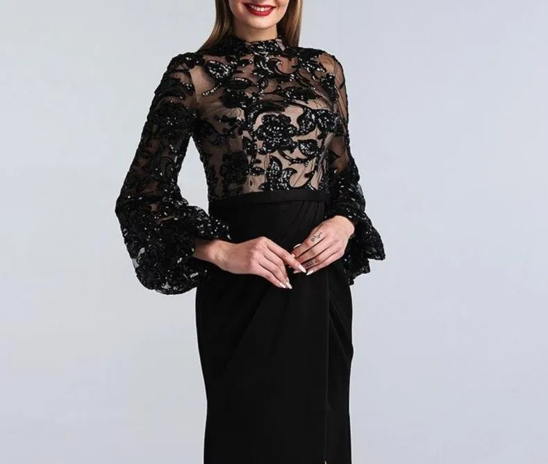 Alaya Black Long Sleeves Mermaid  Evening Dress