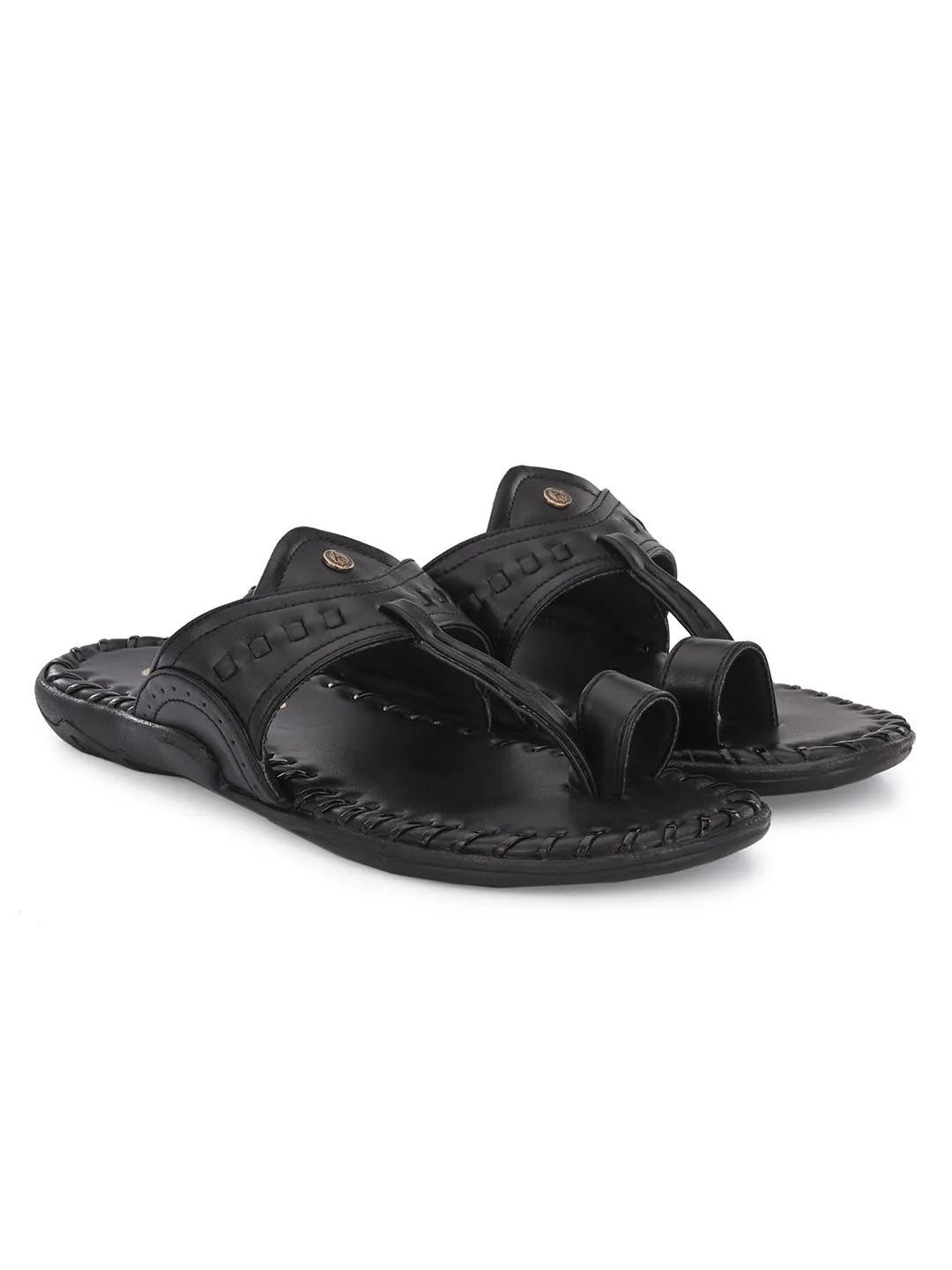 Alberto Torresi Men's Black Kolhapuri Thong Slipper