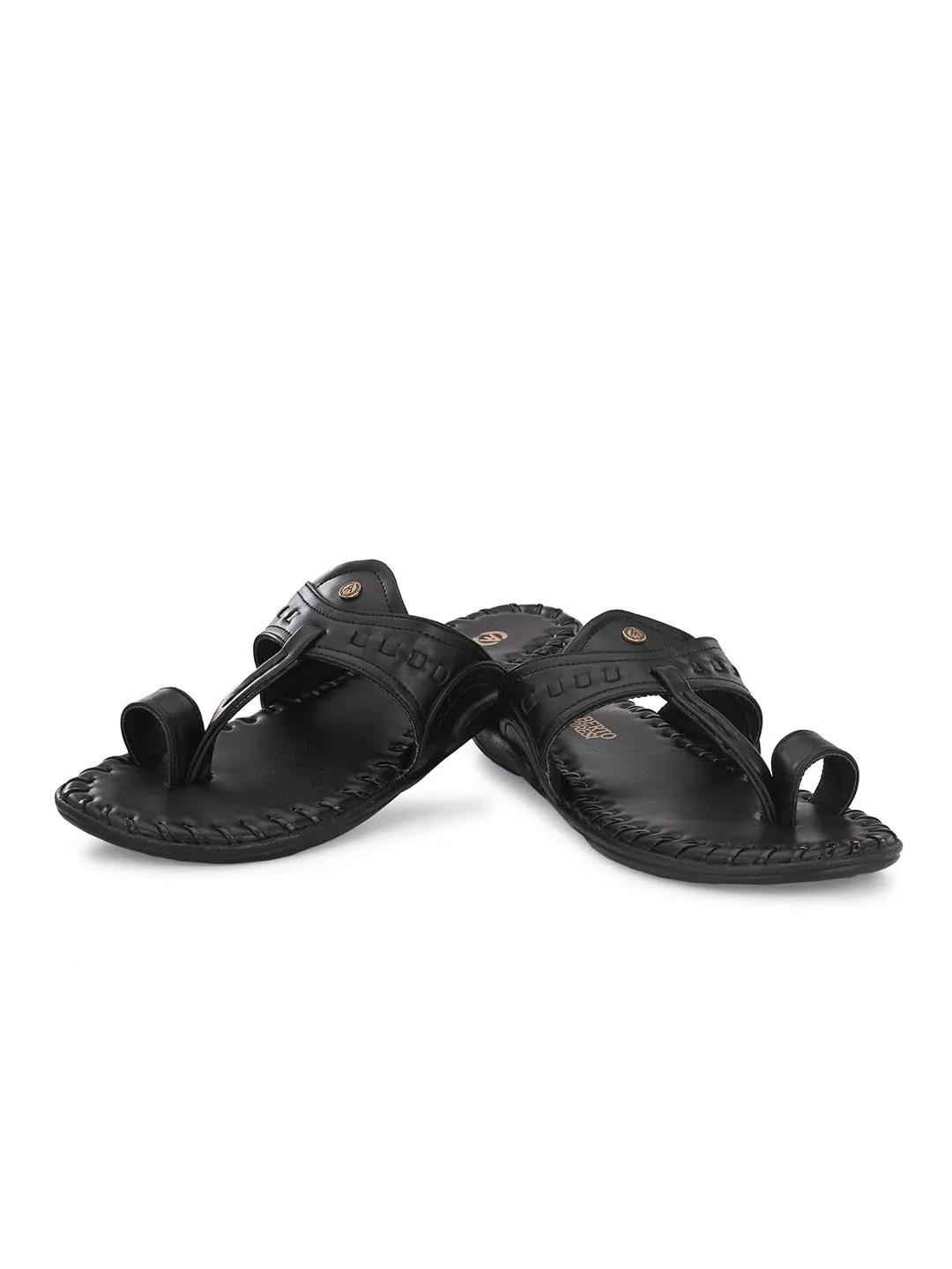 Alberto Torresi Men's Black Kolhapuri Thong Slipper