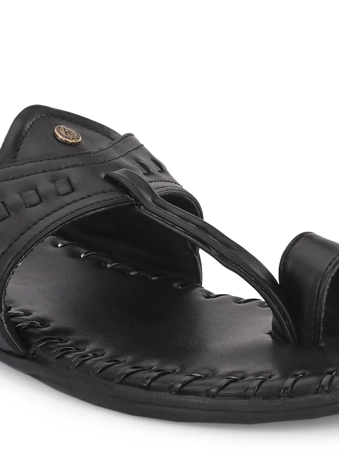 Alberto Torresi Men's Black Kolhapuri Thong Slipper