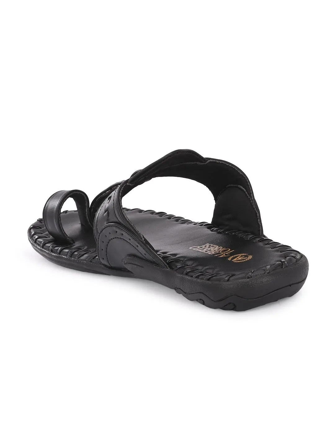 Alberto Torresi Men's Black Kolhapuri Thong Slipper