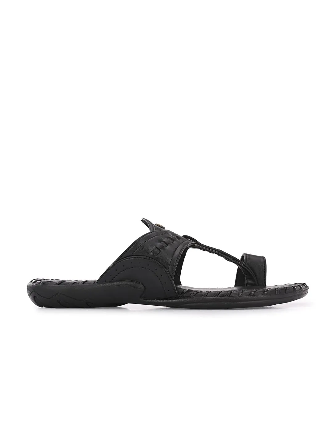 Alberto Torresi Men's Black Kolhapuri Thong Slipper