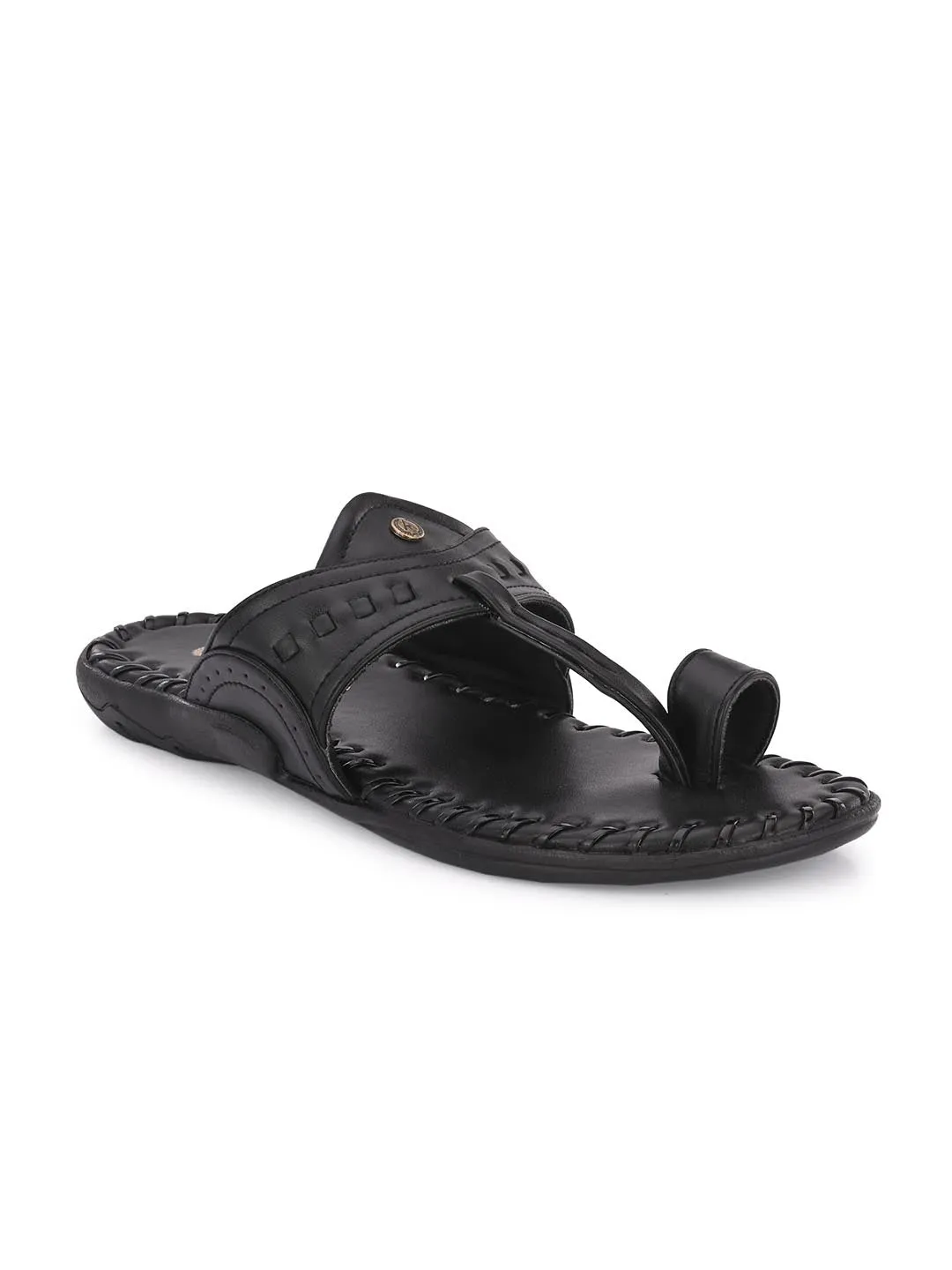 Alberto Torresi Men's Black Kolhapuri Thong Slipper