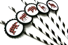 Animal Lumberjack Party Straws - Set of 12