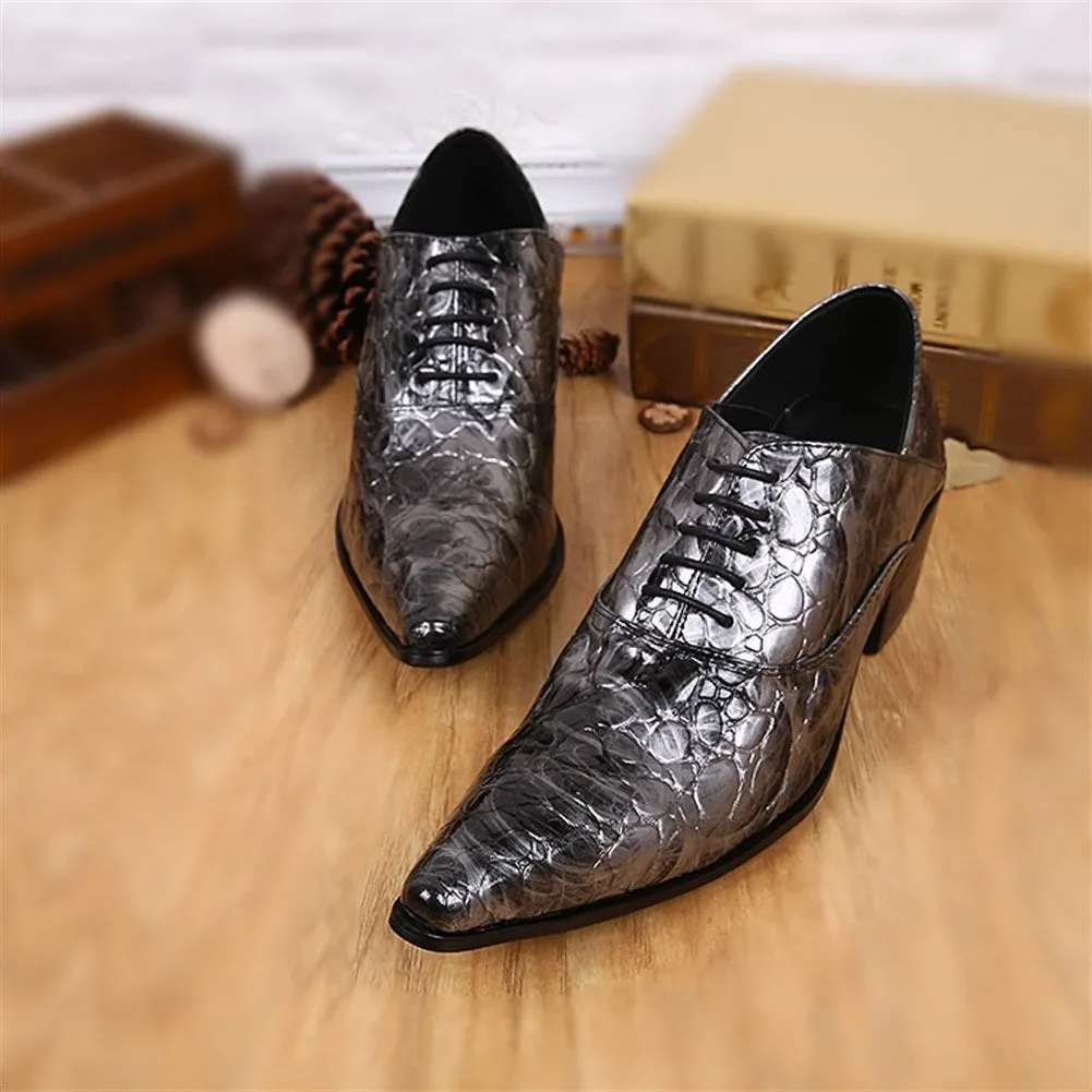 Animal Pattern Pointed 5cm Heel Men Oxfords