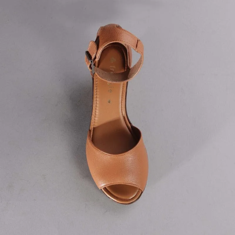 Ankle Strap Wedge Sandal in Tan - 12422