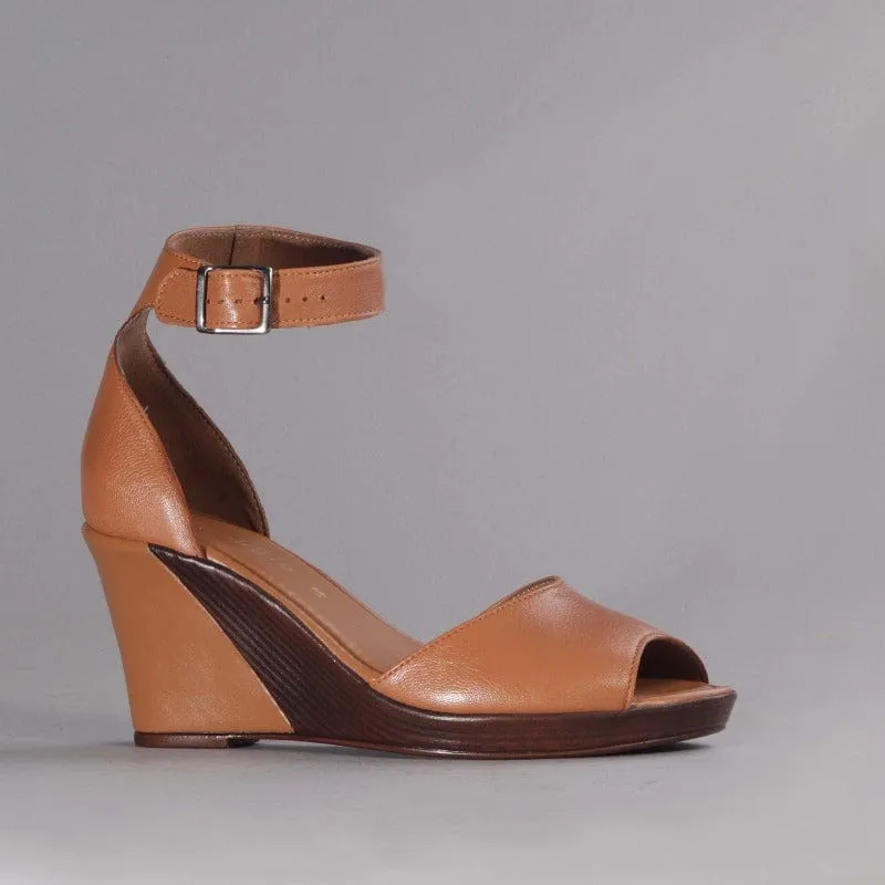 Ankle Strap Wedge Sandal in Tan - 12422