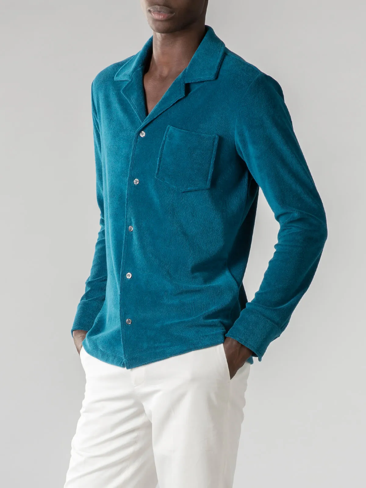 Aquamarine Terry Towelling Resort Shirt