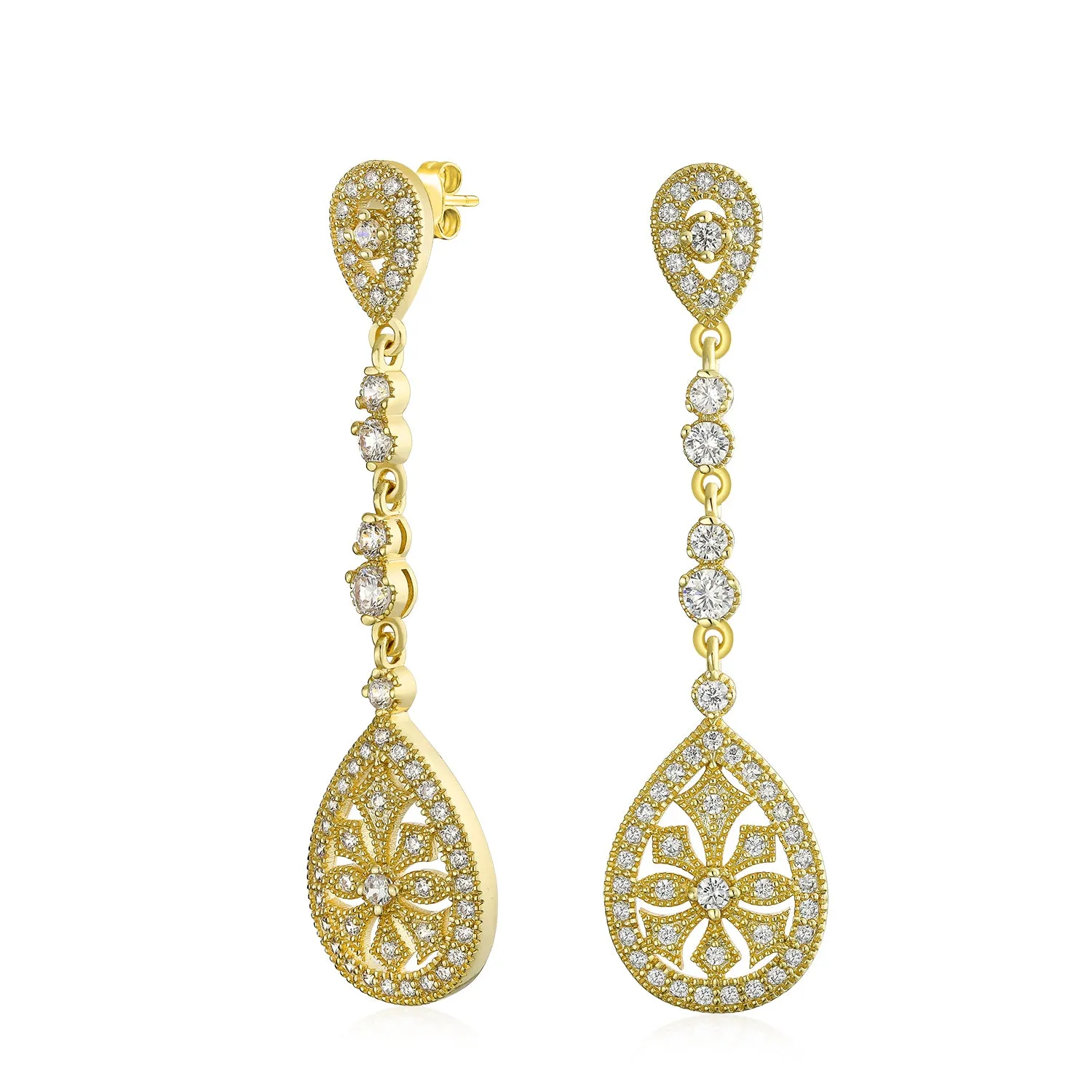 Art Deco Style Fan Teardrop Crystal Chandelier Statement Earrings