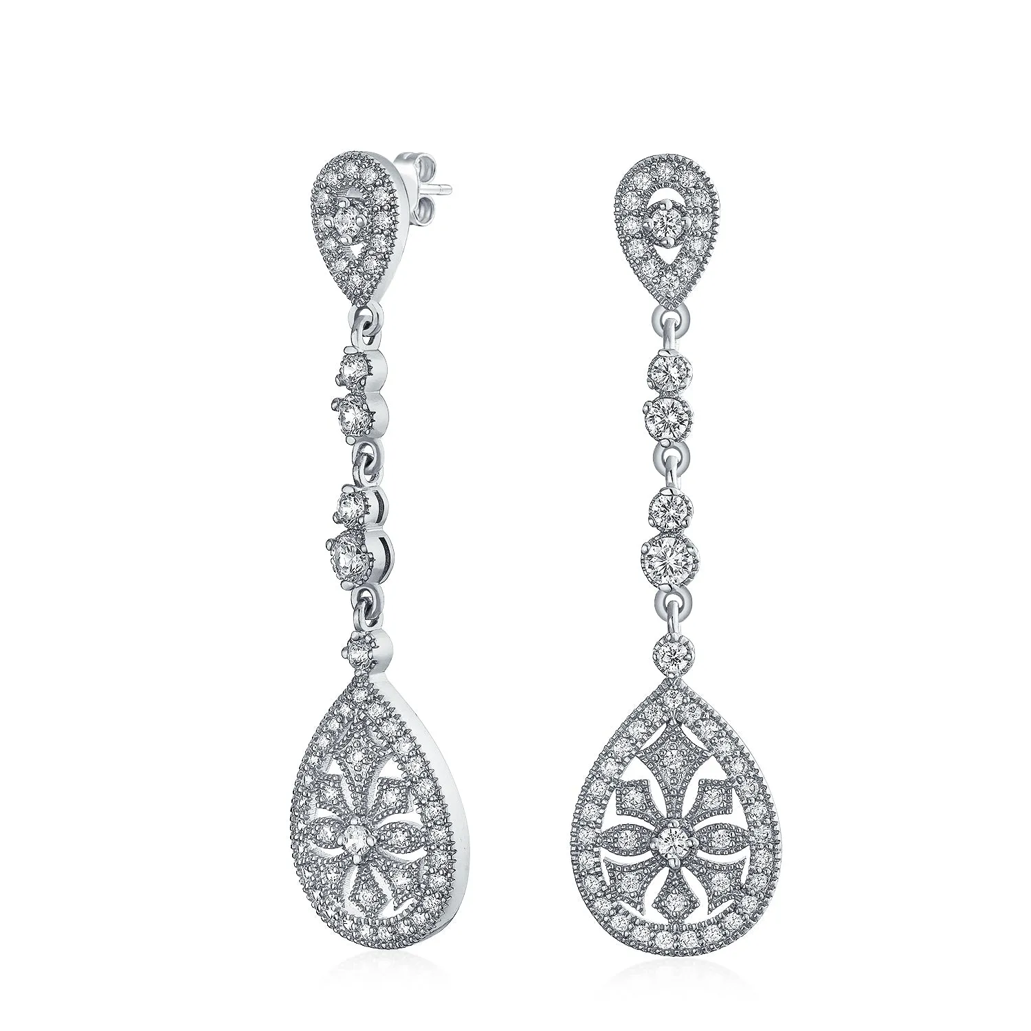 Art Deco Style Fan Teardrop Crystal Chandelier Statement Earrings