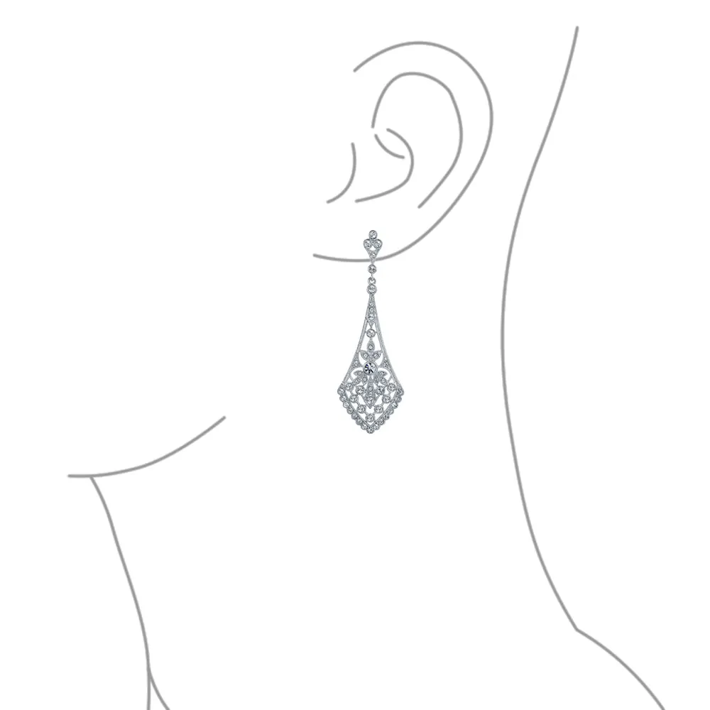 Art Deco Style Fan Teardrop Crystal Chandelier Statement Earrings