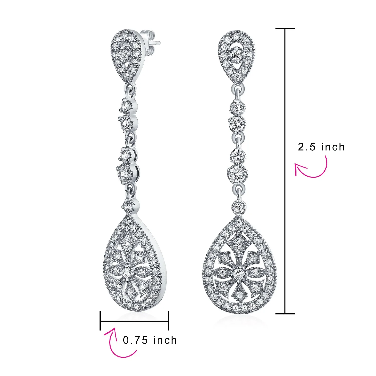 Art Deco Style Fan Teardrop Crystal Chandelier Statement Earrings