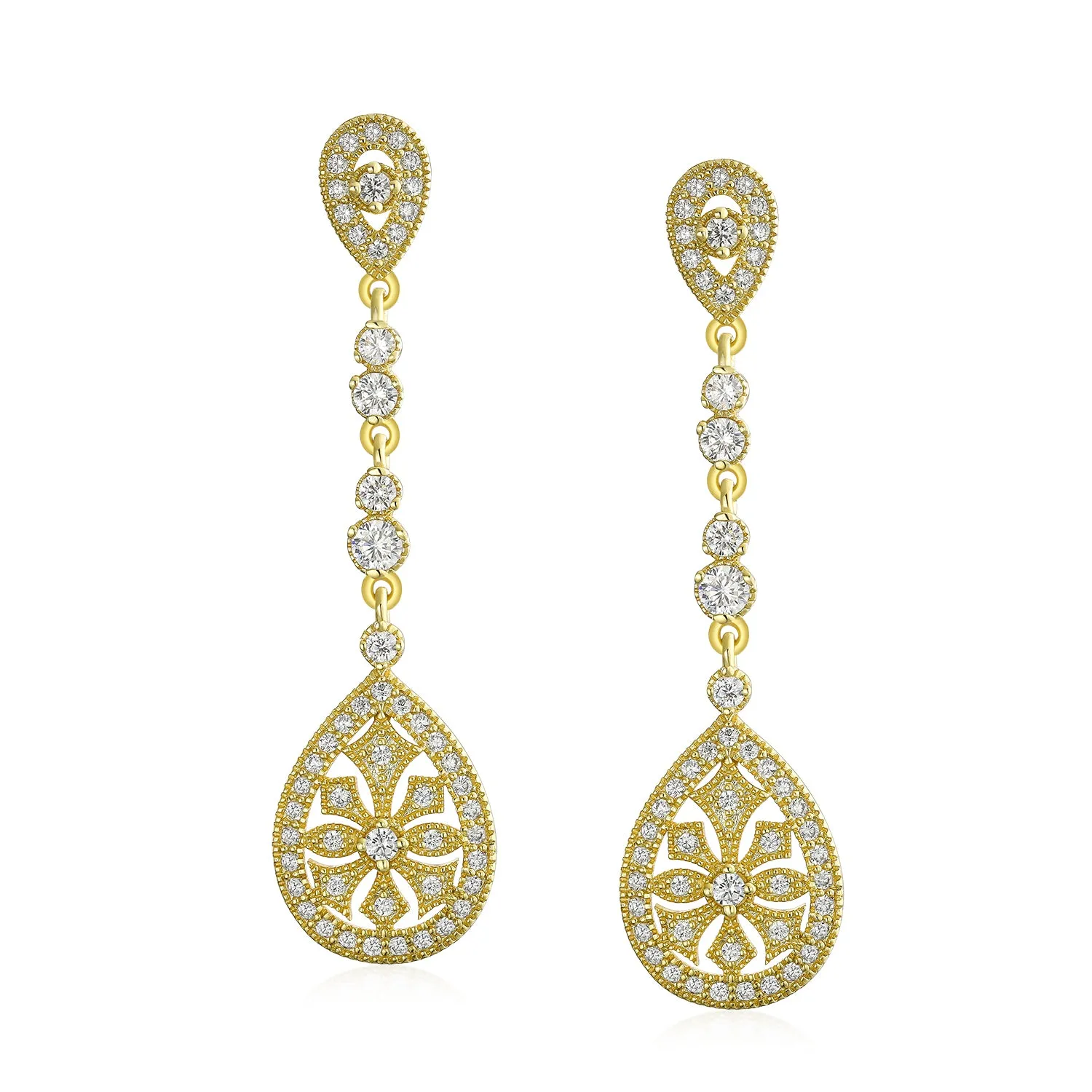 Art Deco Style Fan Teardrop Crystal Chandelier Statement Earrings