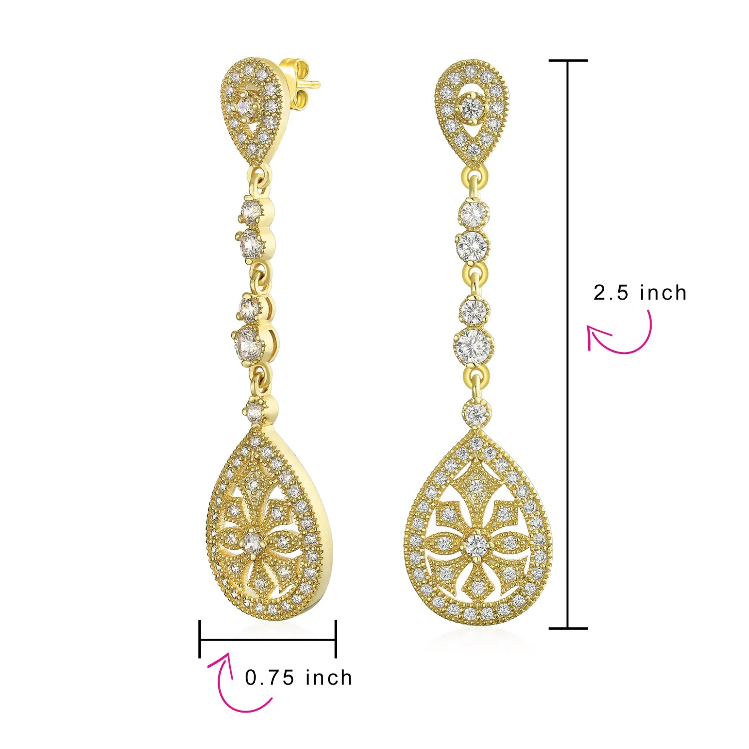 Art Deco Style Fan Teardrop Crystal Chandelier Statement Earrings