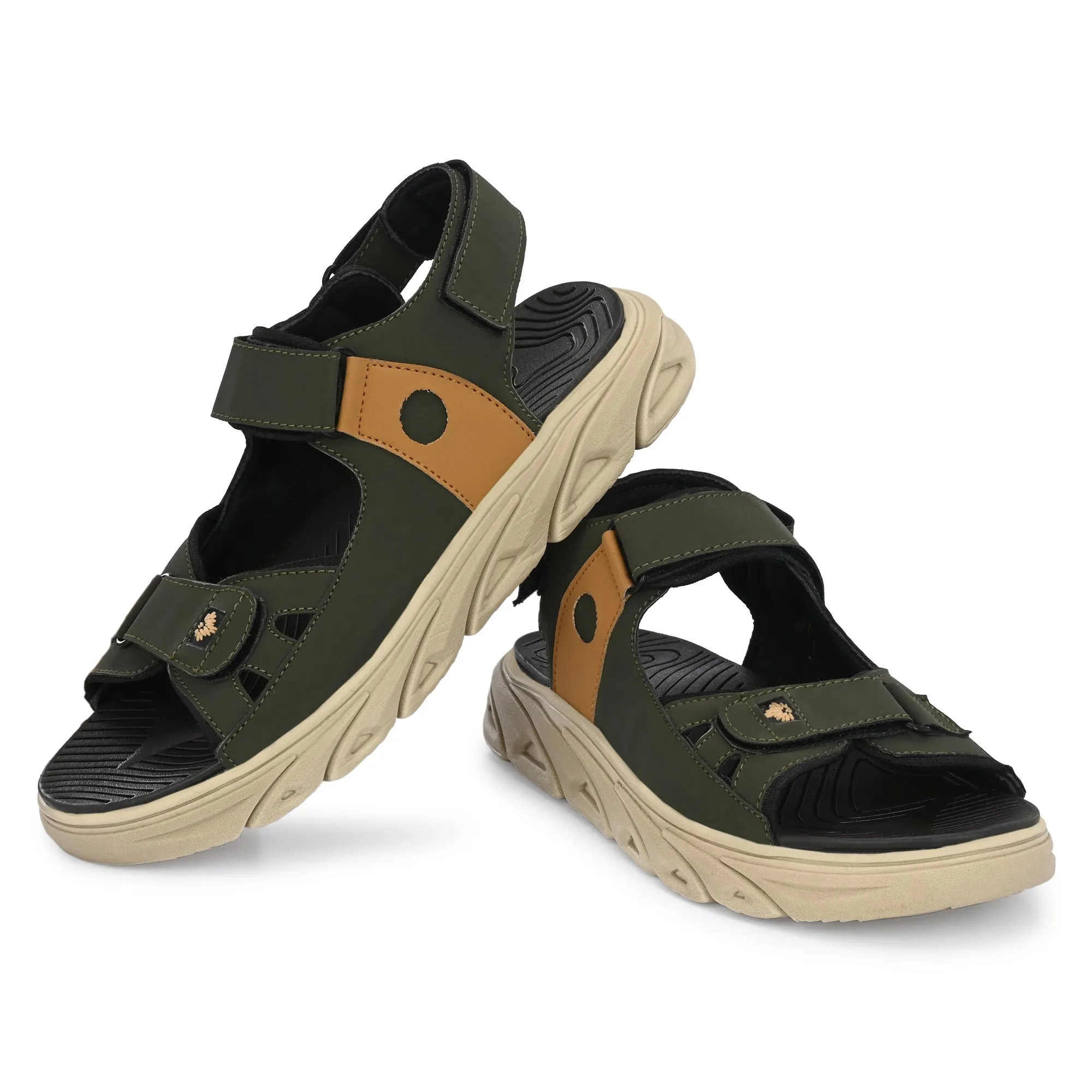 Attitudist Unisex Handcrafted Tan Strap Olive Casual Sandal