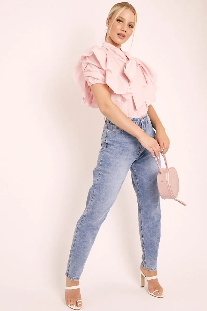 Baby Pink Ruffle Bow Shirt - Galina