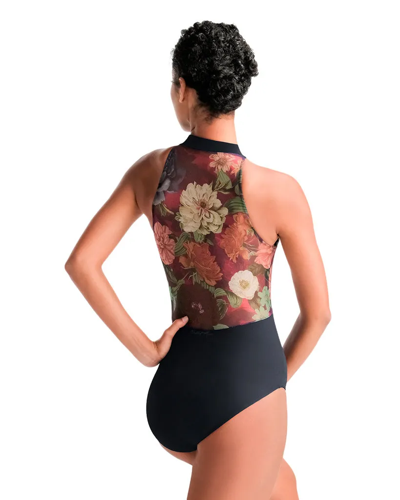 Ballet Rosa Hazel Keyhole Front High Neck Mesh Back Sleeveless Leotard - Womens - Jardin Print