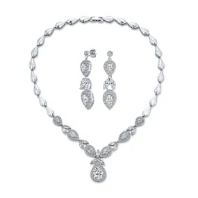 Bridal Jewelry Set Vintage Art Deco CZ Statement Teardrop Necklace & Earrings