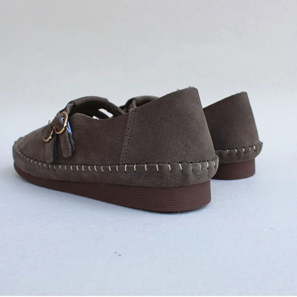 Buckle Leather Retro Flats | Gift Shoes