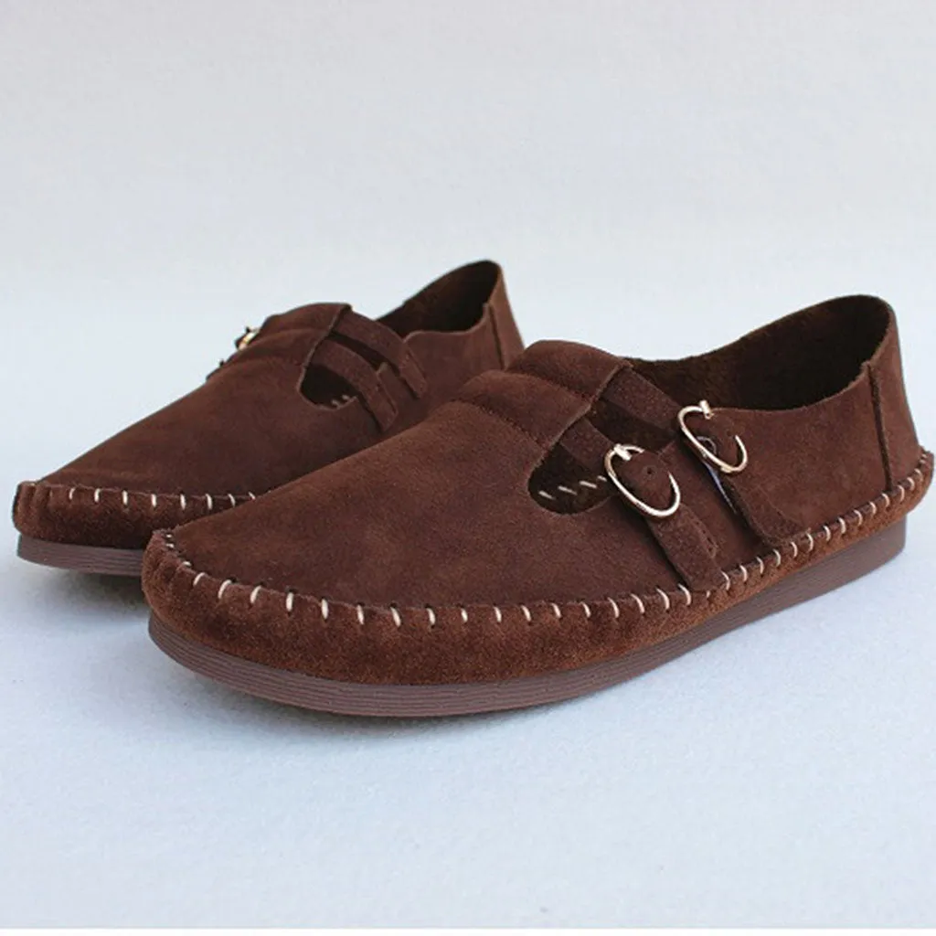 Buckle Leather Retro Flats | Gift Shoes