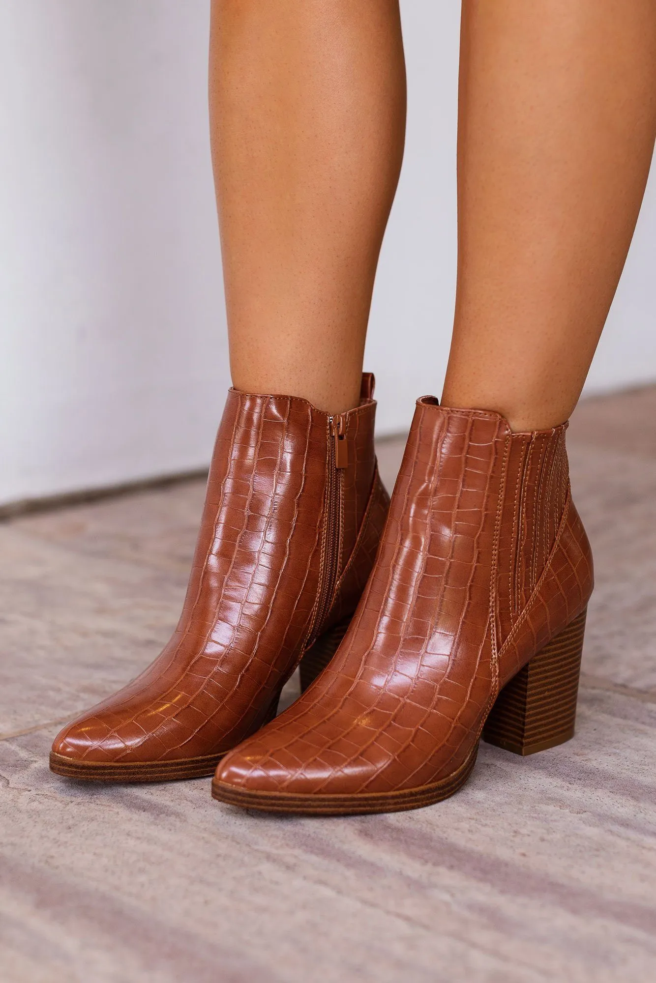 Carmen Tan Croc Booties