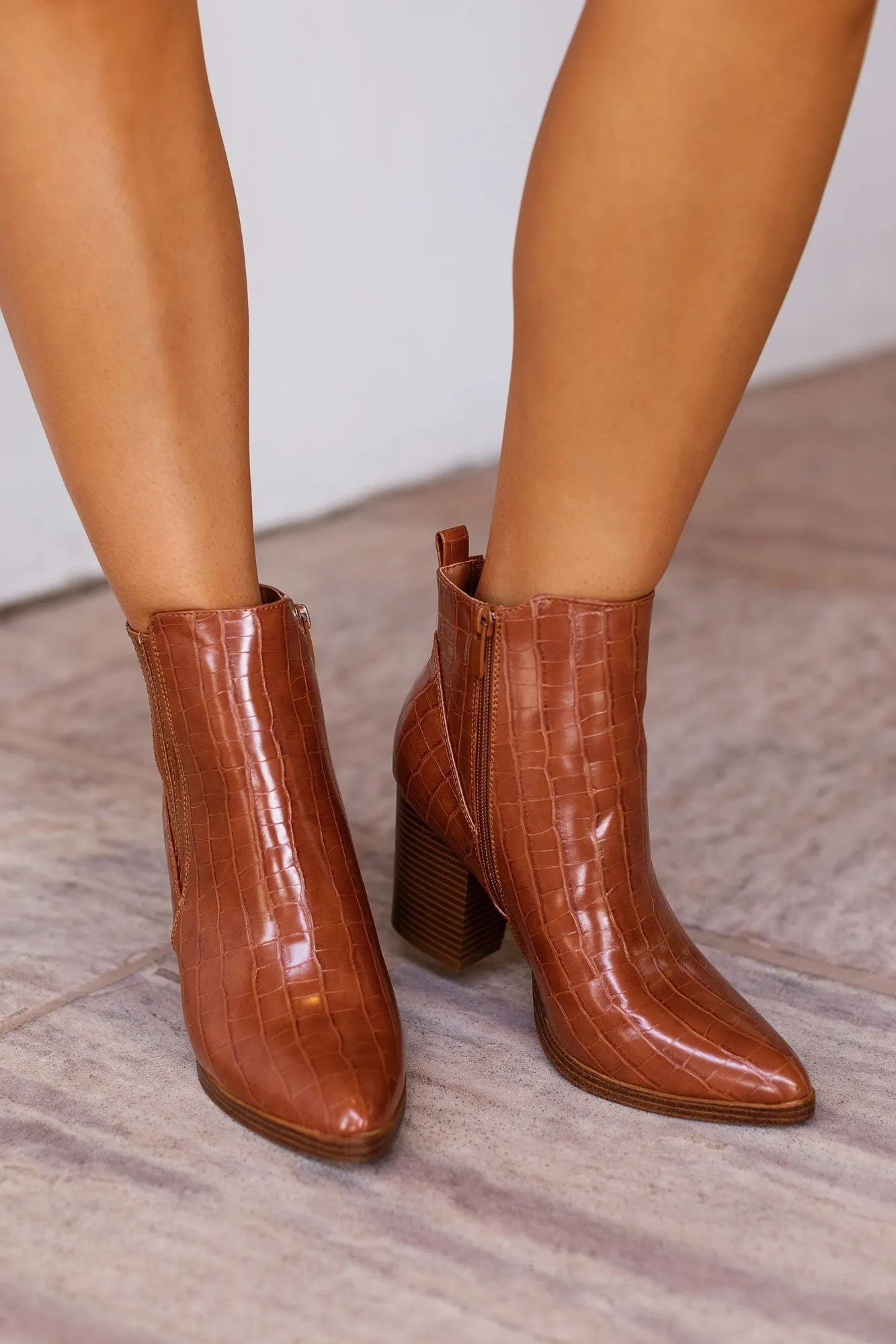 Carmen Tan Croc Booties