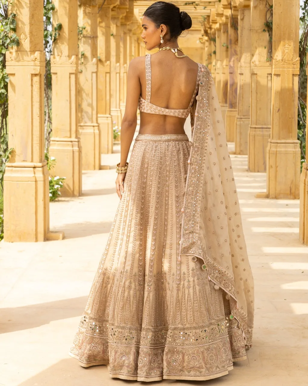 Coconut & Gold Bridal Embroidered Lehenga Set