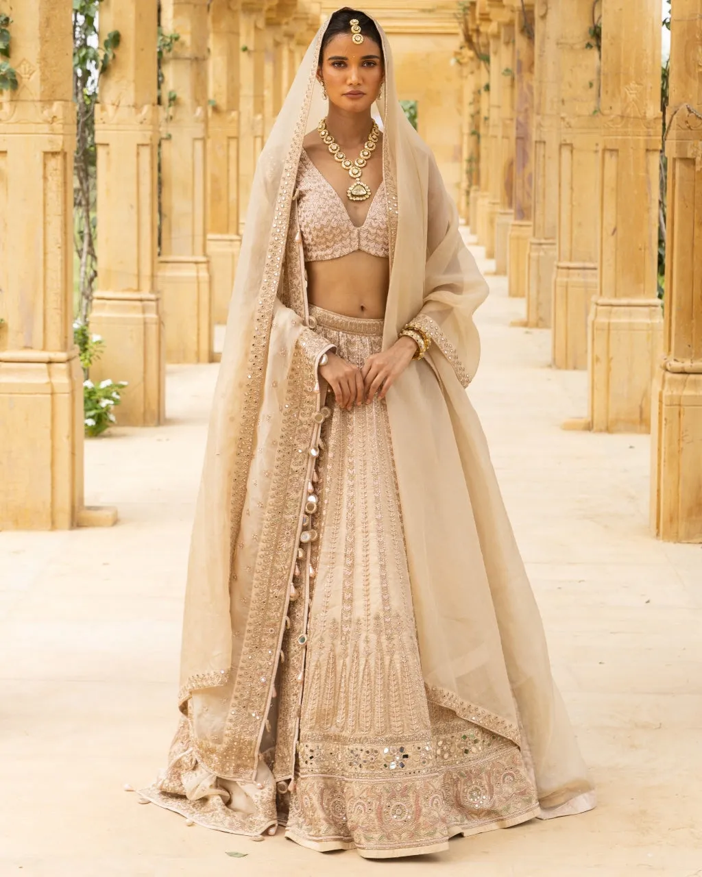 Coconut & Gold Bridal Embroidered Lehenga Set