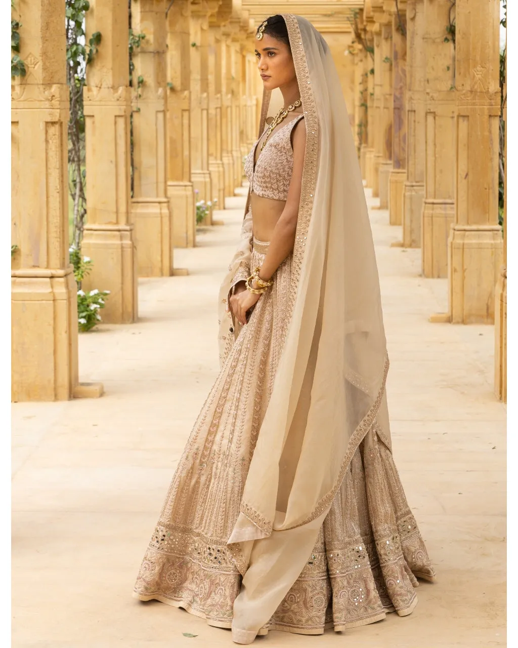 Coconut & Gold Bridal Embroidered Lehenga Set