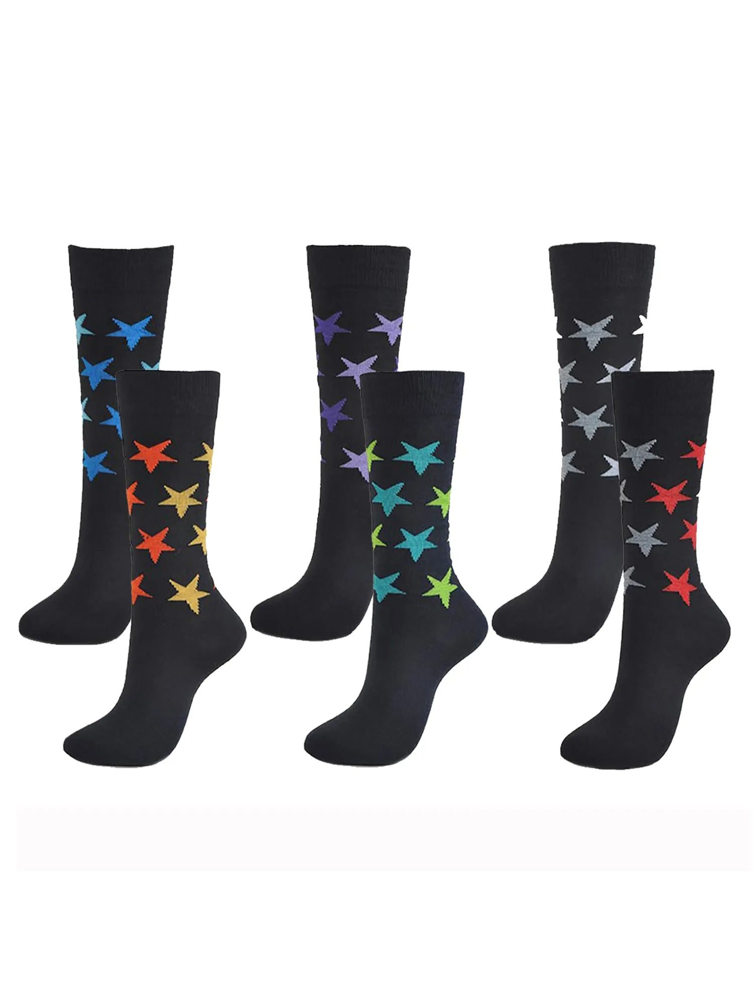 Cotton Blend Colorful Stars 6 Pack Dress Socks For Men