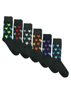 Cotton Blend Colorful Stars 6 Pack Dress Socks For Men