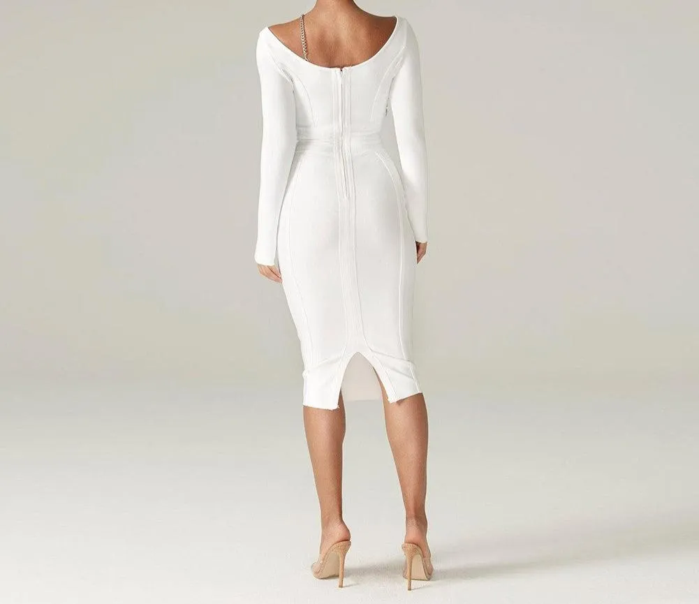 DORIAN Round Neck Long Sleeve Sequined Midi Bandage Dress