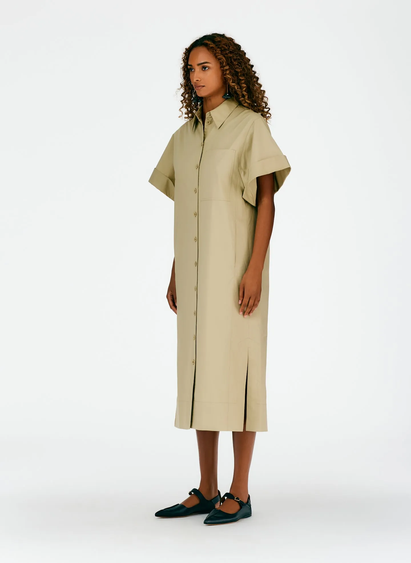 Eco Poplin Rolled Sleeve Shirtdress