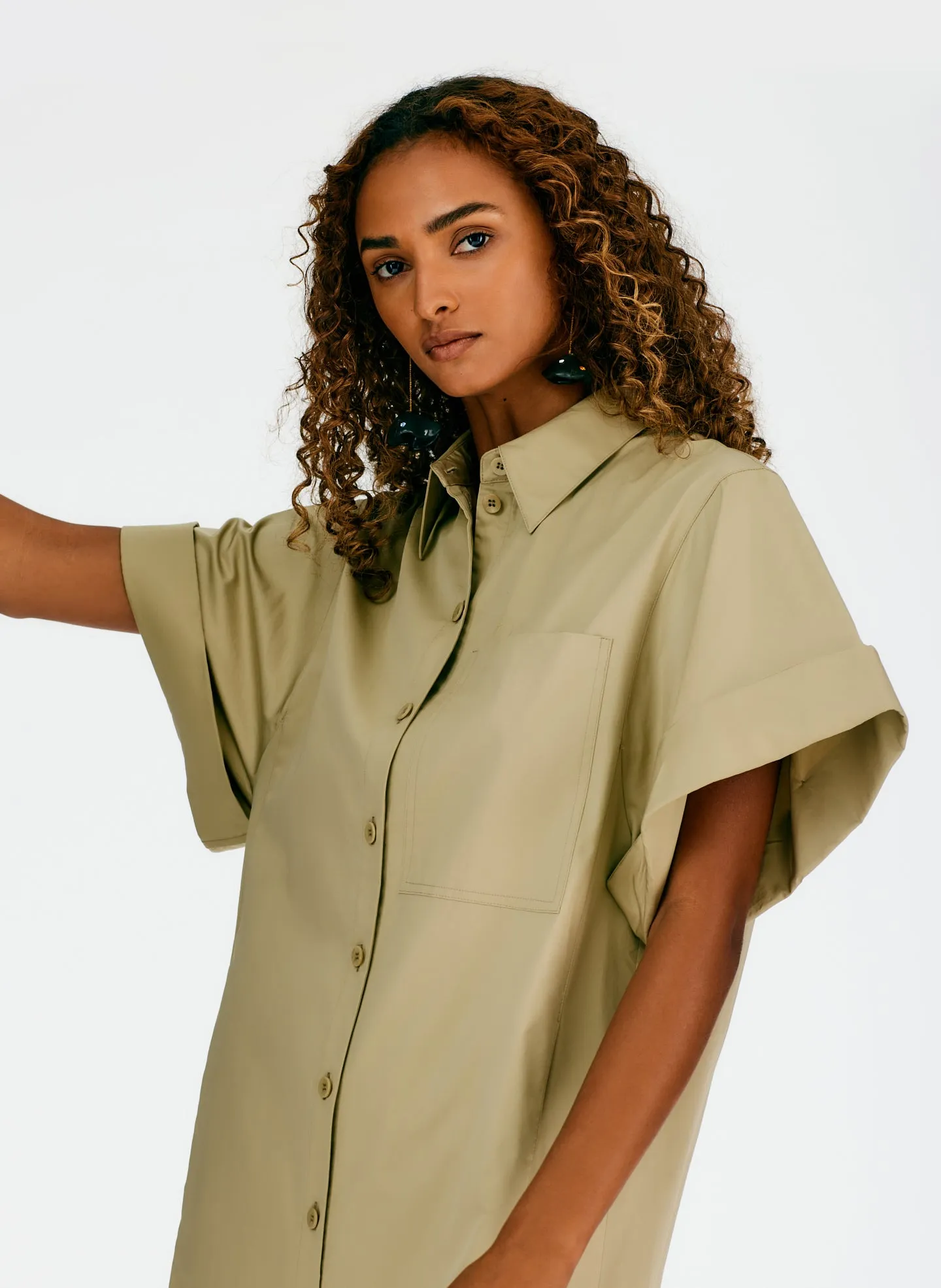 Eco Poplin Rolled Sleeve Shirtdress