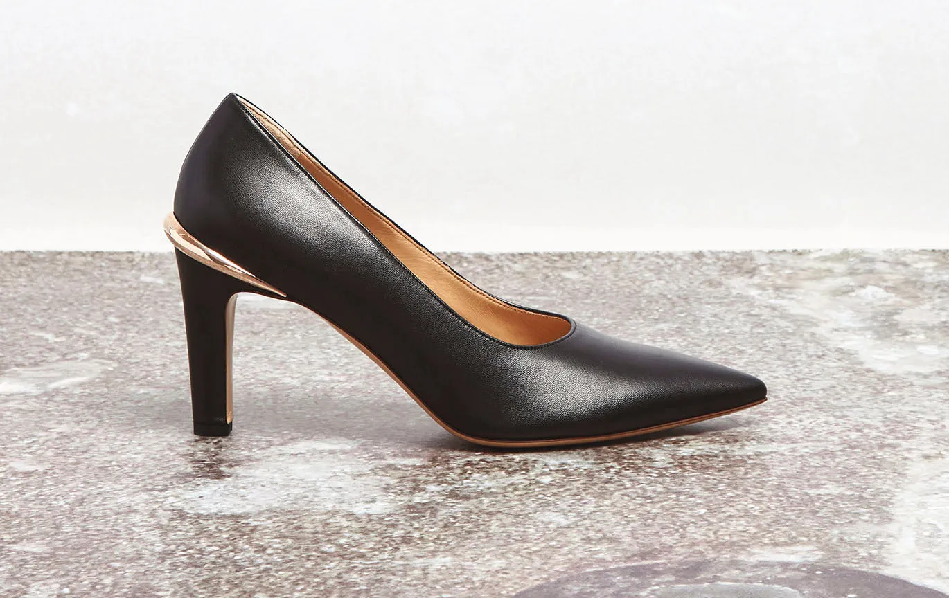 Edwina High Heel Stiletto Pump in Black Nappa Leather