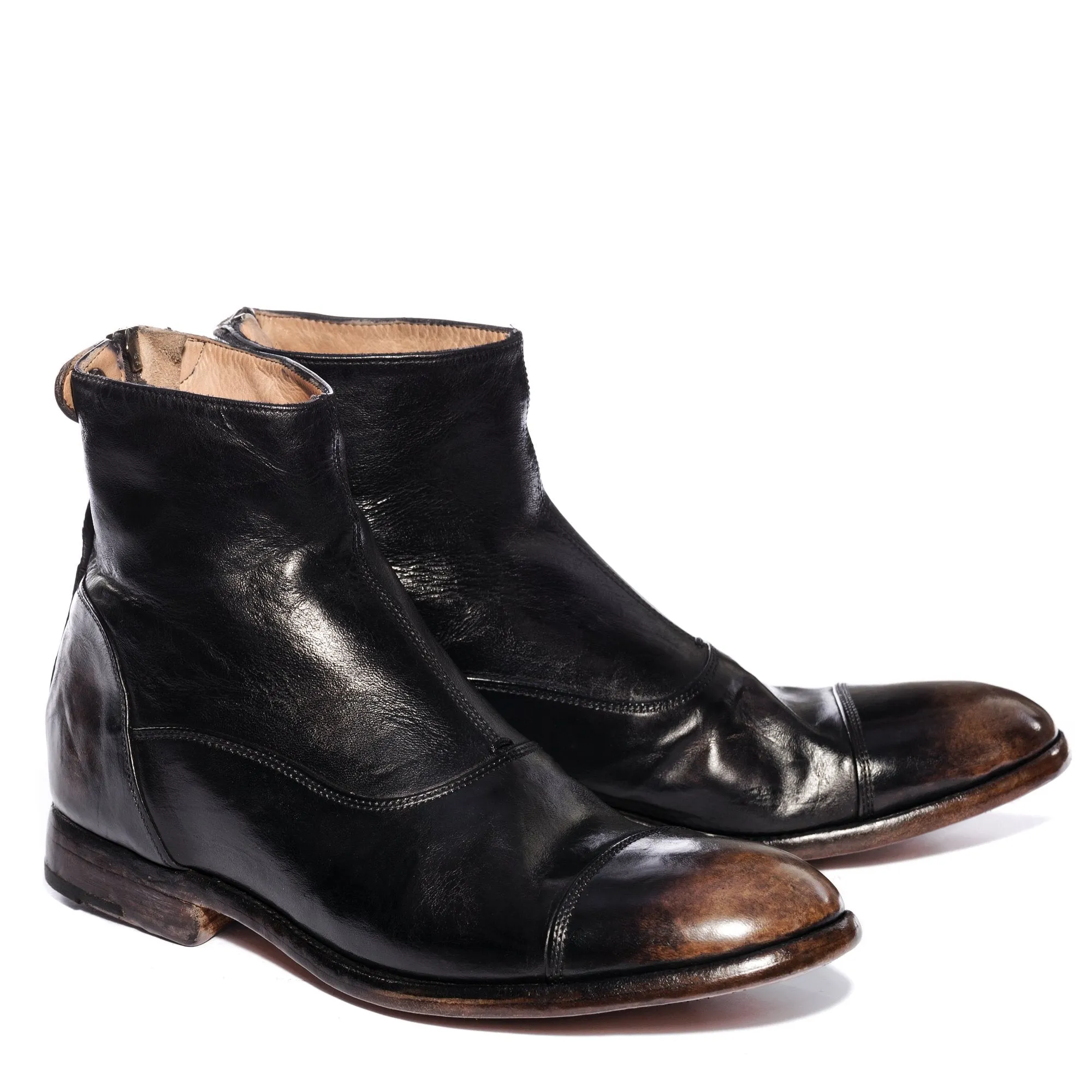 ELIAS 10000 <br>Light brown vintage black ankle boots