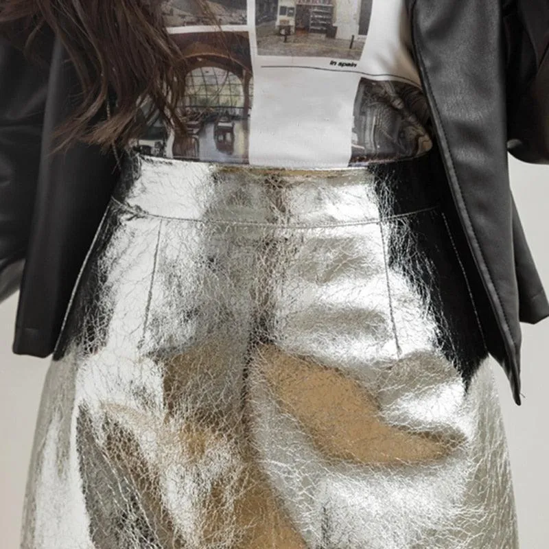 Esther Metallic Silver Mini Skirt