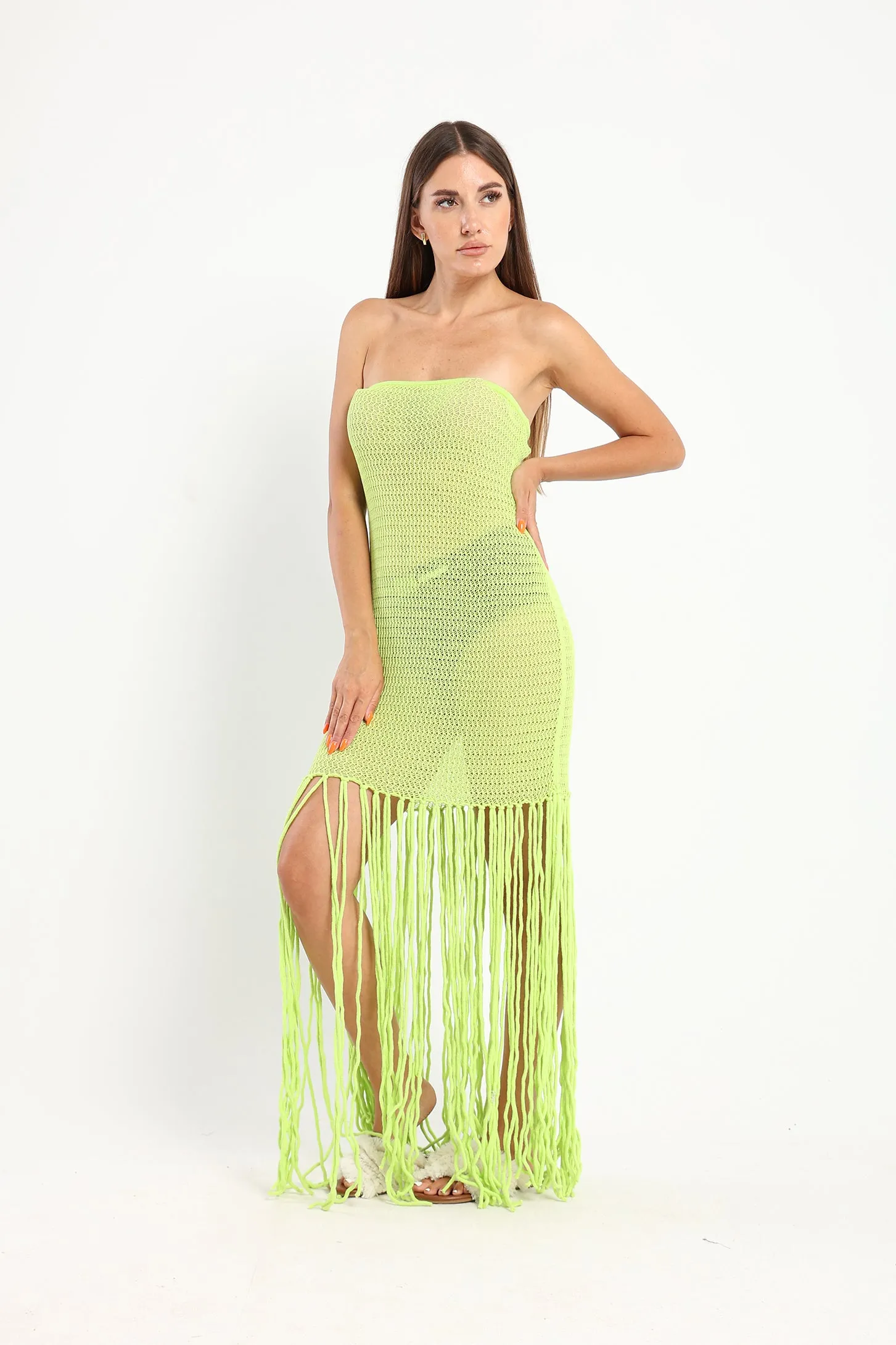 Fringe Beach Dress - Lime Green