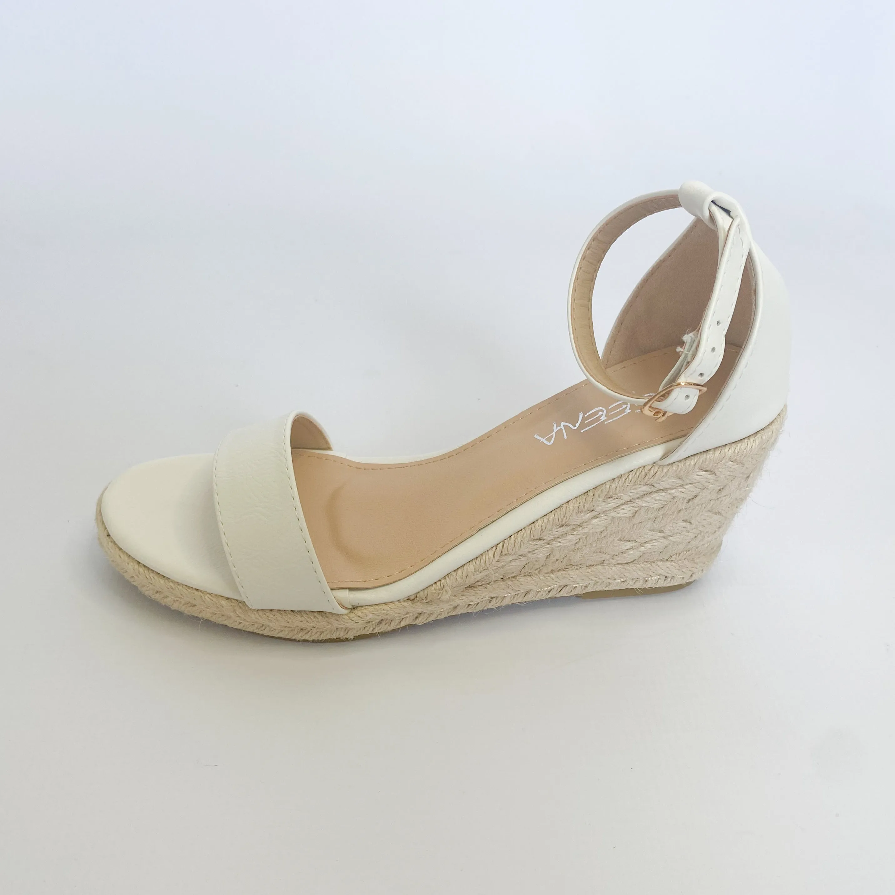 Geena white over the toe espadrille wedge