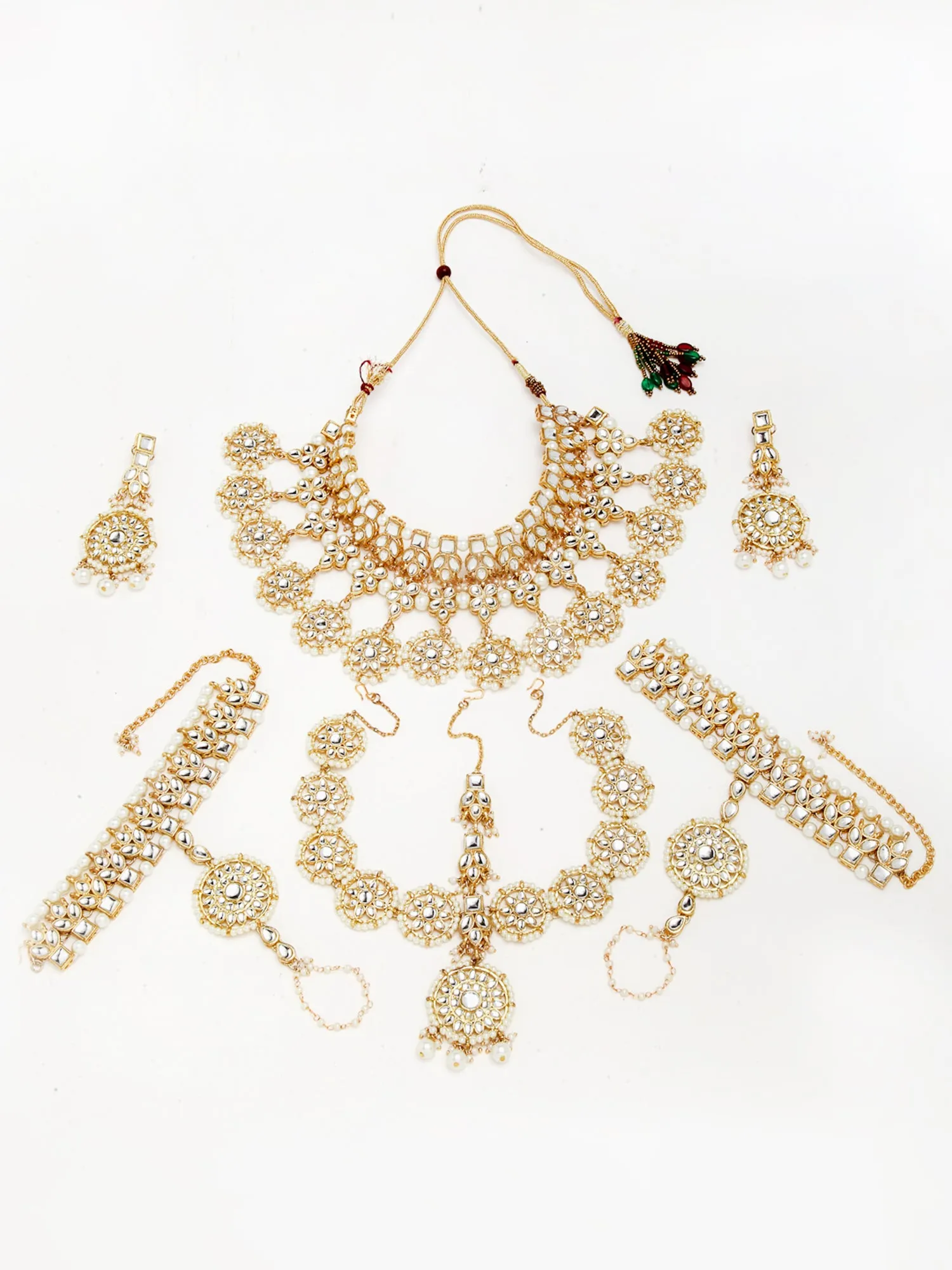 Gold-Plated Handcrafted Kundan and Pearl Studded Bridal Jewellery Set