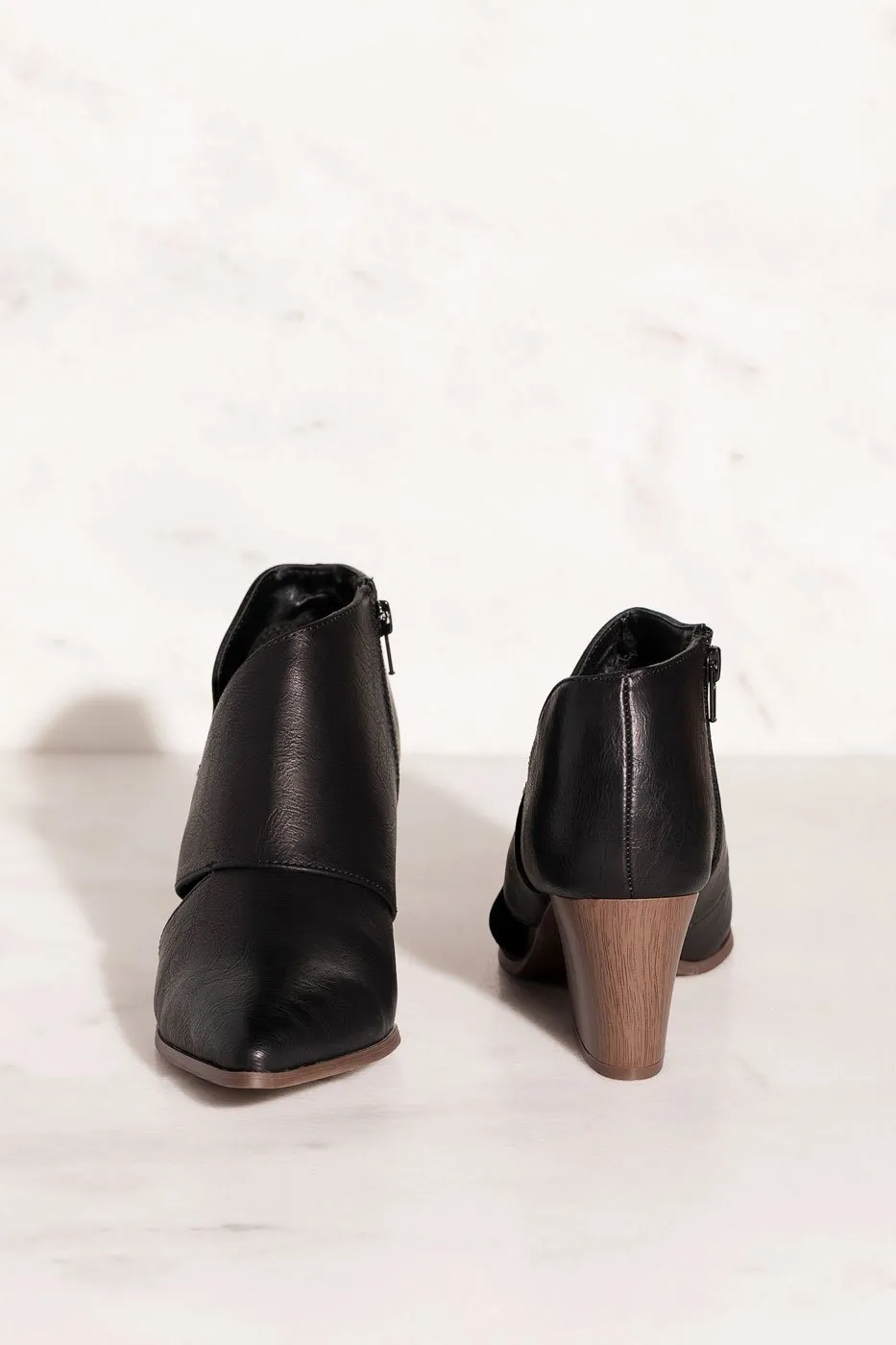 Groove With Me Black Cut-Out Pointed-Toe Booties