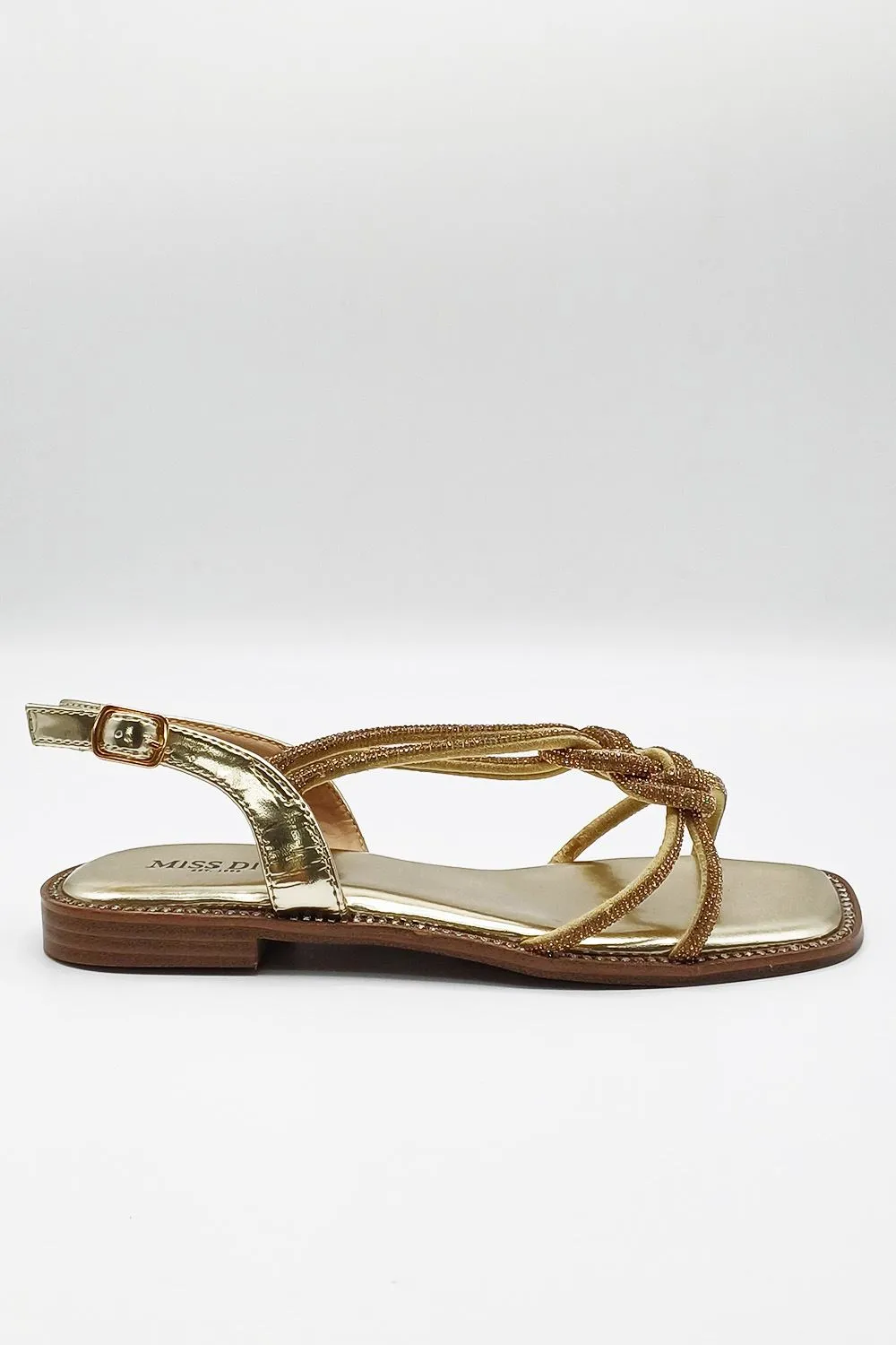 Harper Diamante Plait Twist Anklestrap in Gold