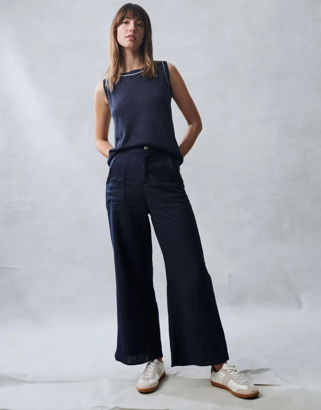 Jude Wide Leg Linen Pants - Navy