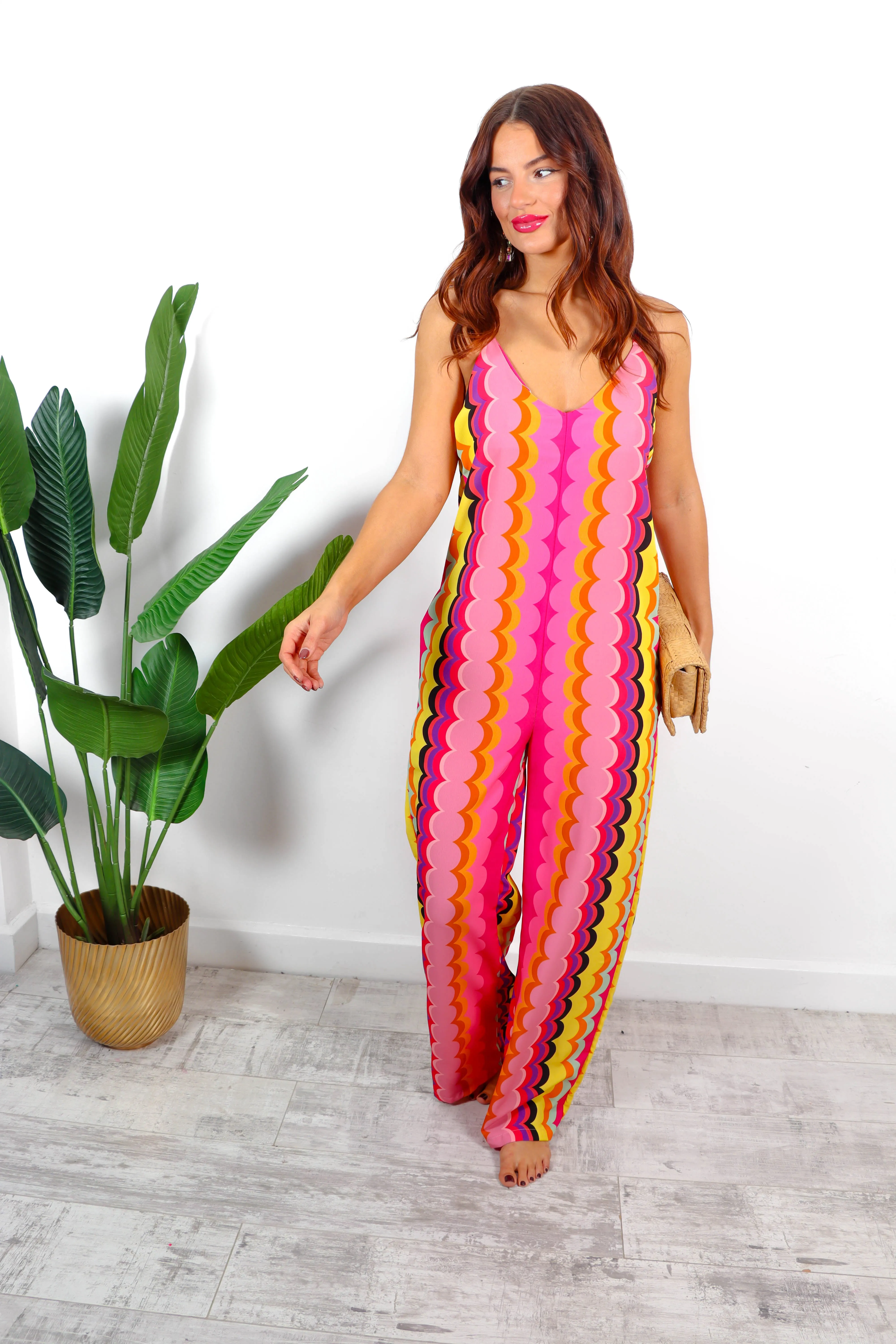 Jumps Out - Pink Printed Wide Leg Jumpsuit