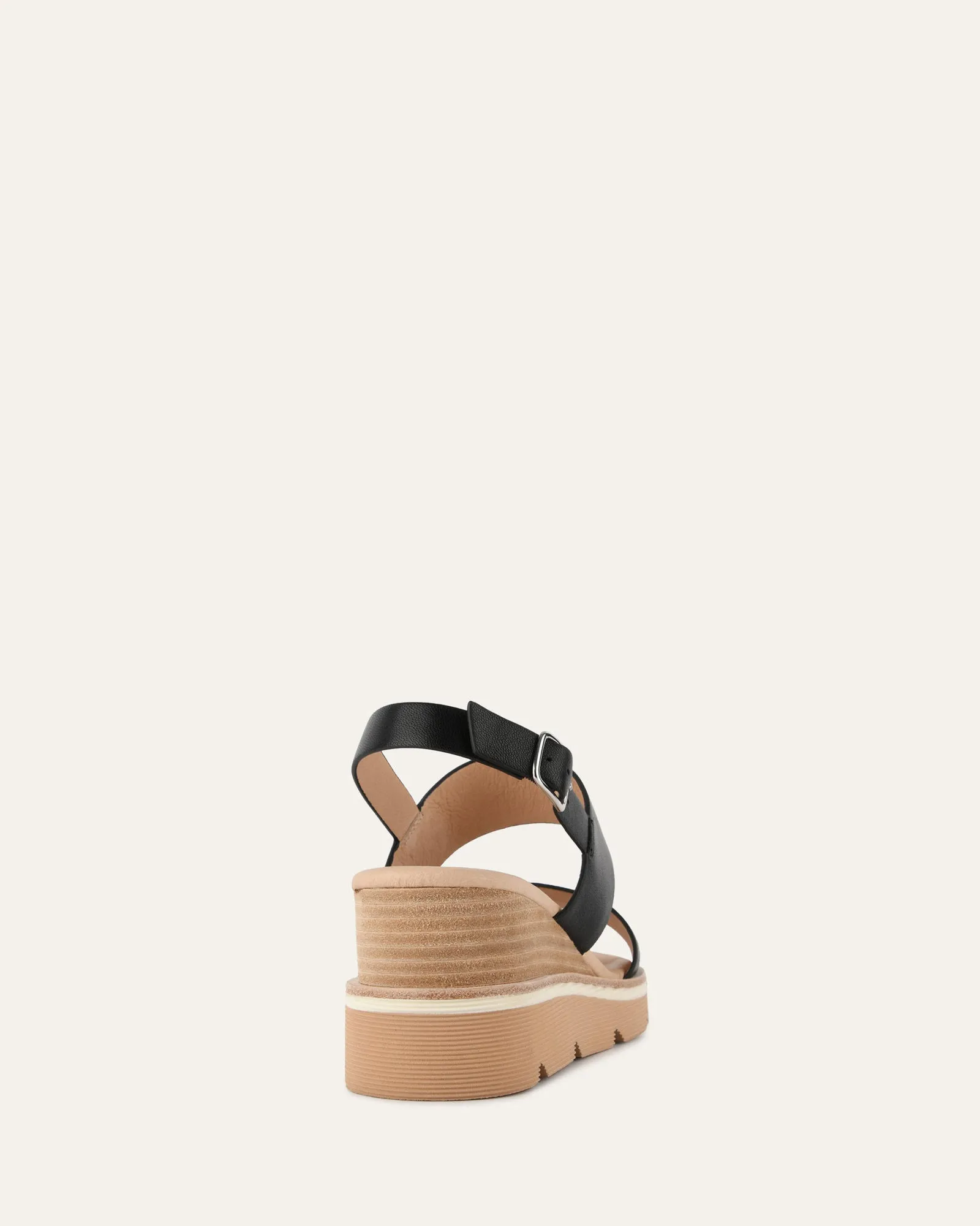 KINNEY WEDGE SANDAL BLACK LEATHER